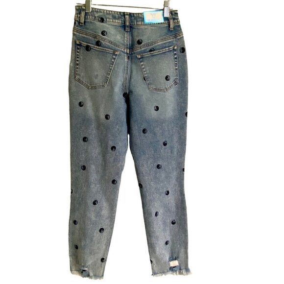 Tinseltown Hi Rise Distressed Mom Jeans With Ying Yang Symbols Size 5 NEW NWT - Picture 2 of 9